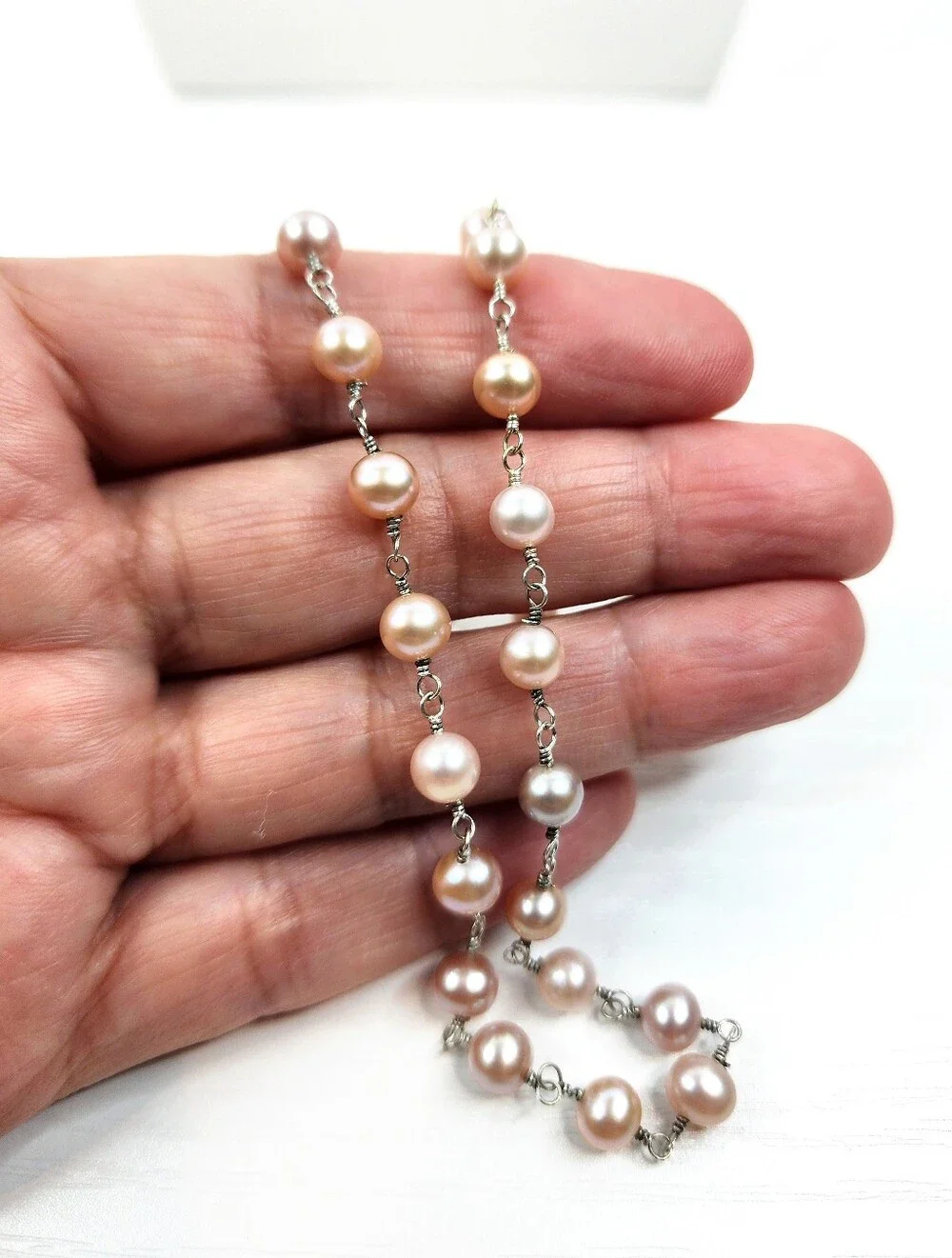 Dainty Vintage Pearl Necklace Pale Pink 925 Sterling Silver and Chain Extender